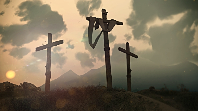 three crosses on hill